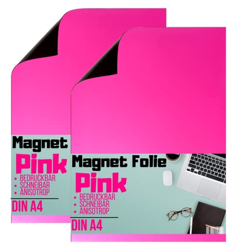 [2 Stück] Magnetfolie DIN A4 - Magnetband - Bedruckbar und Beschreibbar - KFZ Magnetfolie - Magnet Folie zum Beschriften zum Schneiden Stanzen und Basteln (Pink) von Magnet-Kauf