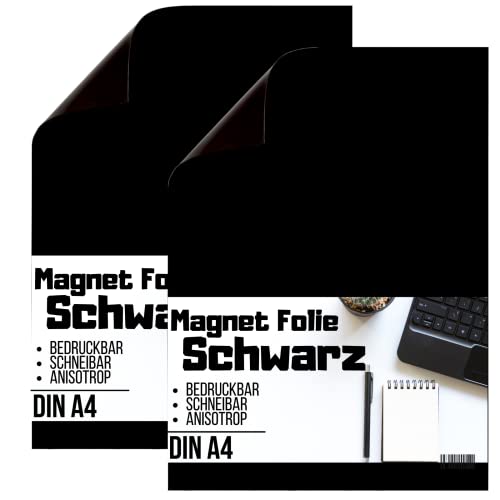 [2 Stück] Magnetfolie DIN A4 - Magnetband - Bedruckbar und Beschreibbar - KFZ Magnetfolie - Magnet Folie zum Beschriften zum Schneiden Stanzen und Basteln (Schwarz) von Magnet-Kauf