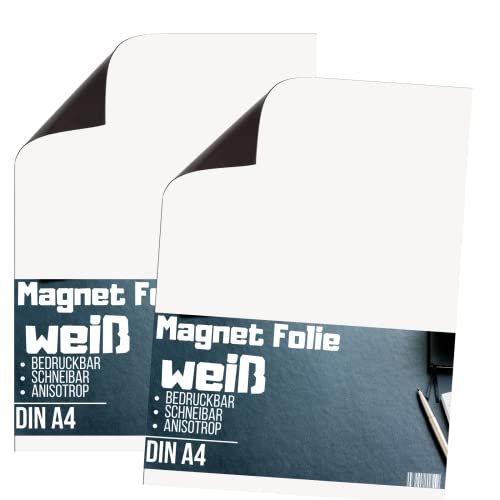 [2 Stück] Magnetfolie DIN A4 - Magnetband - Bedruckbar und Beschreibbar - KFZ Magnetfolie - Magnet Folie zum Beschriften zum Schneiden Stanzen und Basteln (Weiß) von Magnet-Kauf