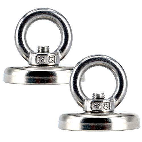 2 x Neodym Magnete Extra Stark Rund Mit Öse | Topfmagnet Mit Bohrung Senkung | Ösenmagnet mit Gewinde Öse zum Festschrauben | Bergemagnet Magnetangeln | 48mm - 70KG von Magnet-Kauf