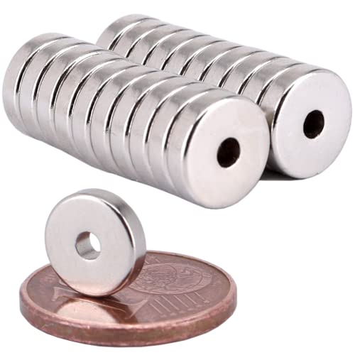 [20 Stück] Neodym Magnet Ringmagnete extra stark Magnetring Magnete Mit 2mm Loch Bohrung Runder Ring 8mm x 2mm Scheiben Flach Rund von Magnet-Kauf
