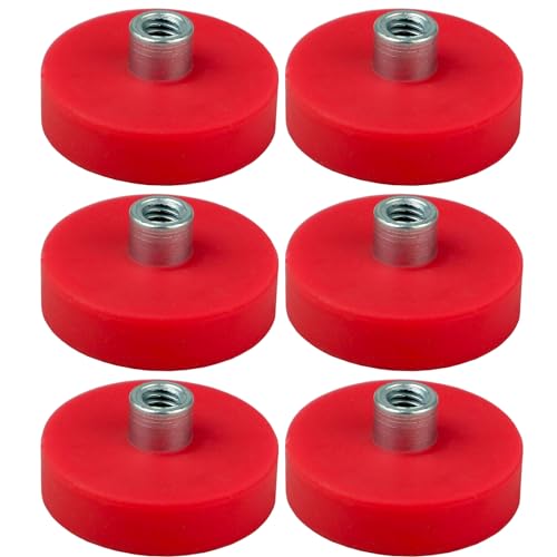[6 Stück] Neodym Magnete Gummiert D 22mm Rund Mit M4 Innengewinde 8KG Stark Zugkraft Topfmagnet Scheibe Mit Gewinde Buchse Innen Bohrung Rot von Magnet-Kauf
