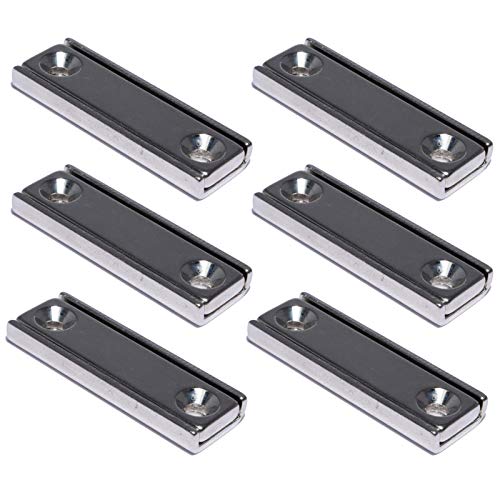 [6 Stück] Neodym Magnete mit Loch - Magnetleiste Bohrung Senkung - 40mm - 2 Senkbohrung M3-16Kg Starker Magnet - Flachleiste - Topfmagnet Rechteckig - Quader zum Festschrauben von Magnet-Kauf