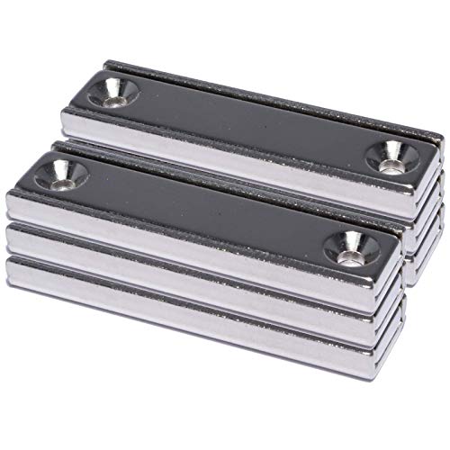 [6 Stück] Neodym Magnete mit Loch - Magnetleiste Bohrung Senkung - 60mm - 2 Senkbohrung - 25Kg Starker Magnet - Flachleiste - Topfmagnet Rechteckig - Quader zum Festschrauben von Magnet-Kauf