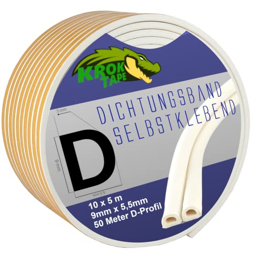 KrokTape Dichtungsband Selbstklebend für Türen und Fenster Tür Dichtung Fensterdichtung Gummidichtung für Windschutz Schalldämmung D-Profil Weiß von Magnet-Kauf