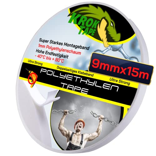 KrokTape Spiegelklebeband Doppelseitig extra stark klebend Montageklebeband Schaumstoff Klebeband weiß (9mm x 1mm - 15m) von Magnet-Kauf