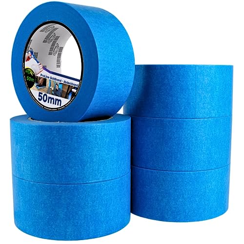 Magnet-Kauf Malerkrepp Malerband 50mm Blau Goldband Klebeband - KFZ Abklebeband 50m - Zum Lackieren Lack - Kroktape Fineline Tape [ 6 Rollen ] von Magnet-Kauf