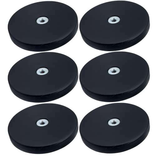 Magnet-Kauf Neodym Topfmagnete Gummiert Runde 66mm M5 Gewinde 22KG Zugkraft 6 Stück Schwarz von Magnet-Kauf