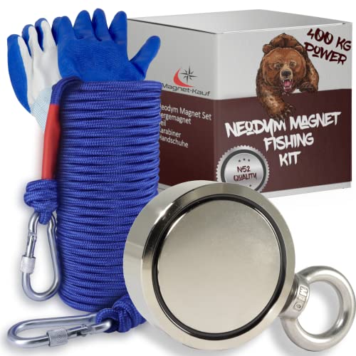 Magnetfischen Magnetangeln Set mit 20m Seil - Super Stark 75mm Neodym Magnet 400KG Bergemagnet - wasserfeste Handschuhe für Magnet fischen Ösenmagnet Magnetfischen Magnetangeln Set mit 20m Seil - Super Stark 75mm Neodym Magnet 400KG Bergemagnet - wasserfeste Handschuhe für Magnet fischen Ösenmagnet von Magnet-Kauf
