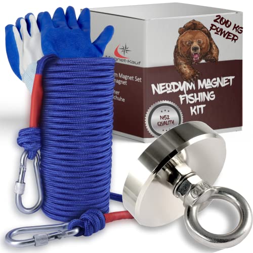 Magnetfischen Magnetangeln Set mit 20m Seil - Super Stark Neodym Magnet 200KG Bergemagnet - wasserfeste Handschuhe für Magnet fischen Ösenmagnet Magnetfischen Magnetangeln Set mit 20m Seil - Super Stark Neodym Magnet 200KG Bergemagnet - wasserfeste Handschuhe für Magnet fischen Ösenmagnet von Magnet-Kauf