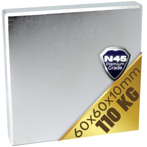 Neodym Magnet 110 Kg - Neodym Magnete Extra Stark - Super Magneten Quader Groß - 60x60x10 mm Power Block Platte von Magnet-Kauf