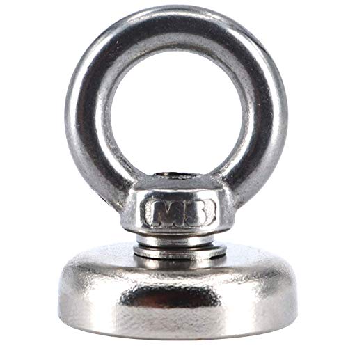 Neodym Magnet - Flachgreifer mit Ringmutter - Bergemagnet Topfmagnet 10 bis 70 KG Zugkraft - M5 - M6 Gewinde Öse - Ösenmagnet (25 mm - 15 KG) von Magnet-Kauf