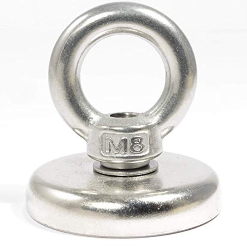 Neodym Magnet - Flachgreifer mit Ringmutter - Bergemagnet Topfmagnet 10 bis 70 KG Zugkraft - M5 - M6 Gewinde Öse - Ösenmagnet (48 mm - 70 KG) von Magnet-Kauf