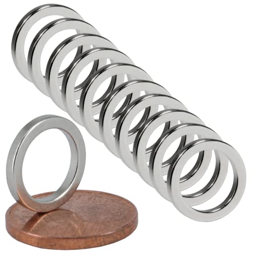 Neodym Magnet Mini Rigmagnete Mit Loch Bohrung 9mm Ringmagnet 12mm x 1,5mm Scheiben Magnete Stark - Flach Rund -Stark (10) von Magnet-Kauf