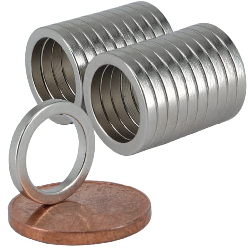 Neodym Magnet Mini Rigmagnete Mit Loch Bohrung 9mm Ringmagnet 12mm x 1,5mm Scheiben Magnete Stark - Flach Rund -Stark (20) von Magnet-Kauf