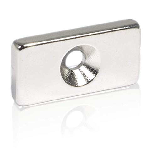 Neodym Magnet Mit Loch - Neodym Quader mit Bohrung und Senkung - 20x10x3mm mit M3 Senkung - Senkbohrung - Senkloch von Magnet-Kauf
