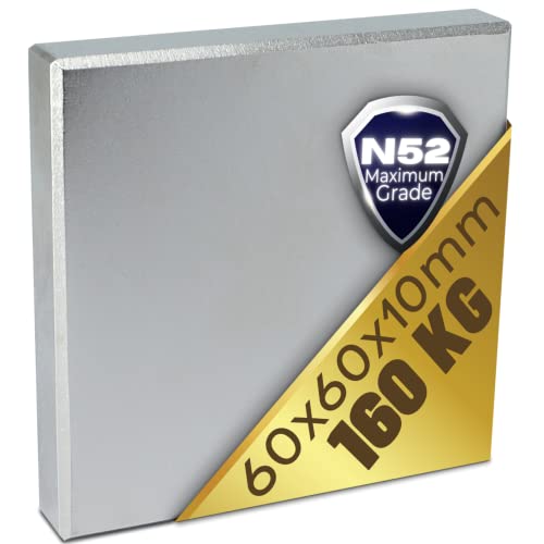 Neodym Magnet N52 160 Kg - Neodym Magnete Extra Stark - Super Magneten Quader Groß - 60x60x10 mm Power Block Platte von Magnet-Kauf