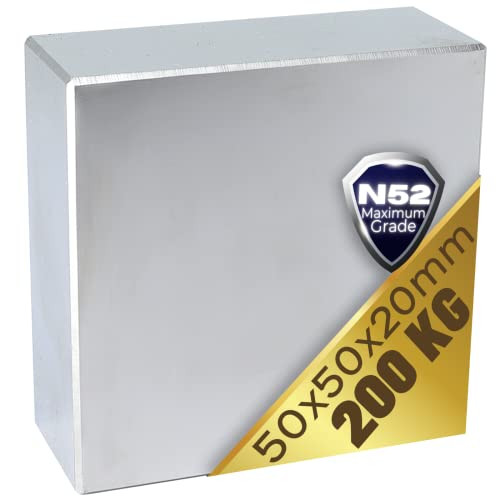 Neodym Magnet N52 200 Kg - Neodym Magnete Extra Stark - Super Magneten Quader Groß - 50x50x20 mm Power Block Platte von Magnet-Kauf