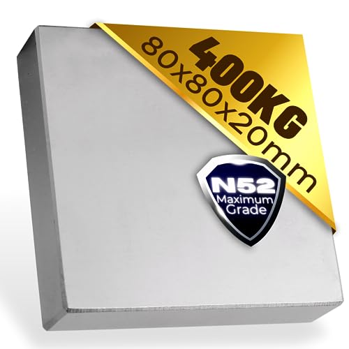 Neodym Magnet N52 400 Kg - Neodym Magnete Extra Stark - Super Magneten Quader Groß - 80x80x20 mm Power Block Platte von Magnet-Kauf