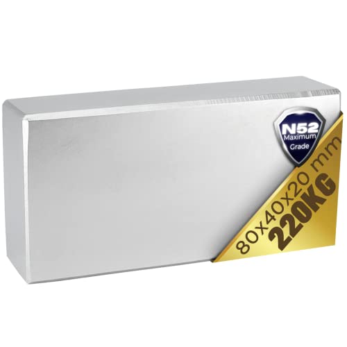 Neodym Magnet N52 80mm x 40mm x 20 mm - Extra Stark Super Magneten Quader Groß - Neodym Magnete 220KG Power Block Platte Neodym Magnet N52 80mm x 40mm x 20 mm - Extra Stark Super Magneten Quader Groß - Neodym Magnete 220KG Power Block Platte von Magnet-Kauf