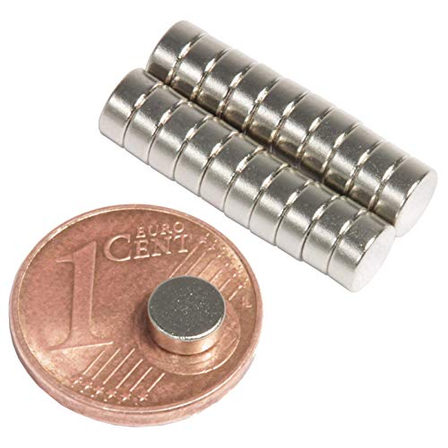 Neodym Magnet N52 Scheibe 590g - Zylinder Magnetscheibe 5mm Durchmesser x 2mm - 5x2mm Neodym Magnete Runde Scheiben Flach [20 Stück] von Magnet-Kauf