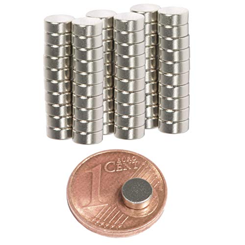Neodym Magnet N52 Scheibe 590g - Zylinder Magnetscheibe 5mm Durchmesser x 2mm - 5x2mm Neodym Magnete Runde Scheiben Flach [60 Stück] von Magnet-Kauf