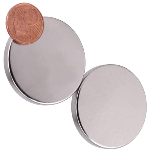 Neodym Magnet N52 Scheibe - Super Starke Magnetscheibe 35mm Durchmesser - Runde Neodym Magnete Sehr Stark Scheiben Rund Flach [2 Stück] von Magnet-Kauf