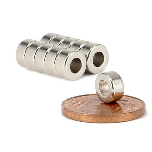 Neodym Magnet Ringmagnete - Magnet Mit Loch Bohrung 3mm - Runder Ring Magnet 6mm x 3mm Scheiben Magnete Stark - Flach Rund - Magnetring Stark [10 Stück] von Magnet-Kauf