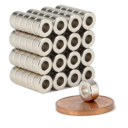 Neodym Magnet Ringmagnete - Magnet Mit Loch Bohrung 3mm - Runder Ring Magnet 6mm x 3mm Scheiben Magnete Stark - Flach Rund - Magnetring Stark [100 Stück] von Magnet-Kauf