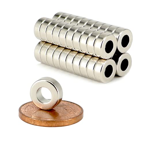 Neodym Magnet Ringmagnete - Magnet Mit Loch Bohrung 4mm - Runder Ring Magnet 8mm x 3mm Scheiben Magnete Stark - Flach Rund - Magnetring Stark [50 Stück] von Magnet-Kauf