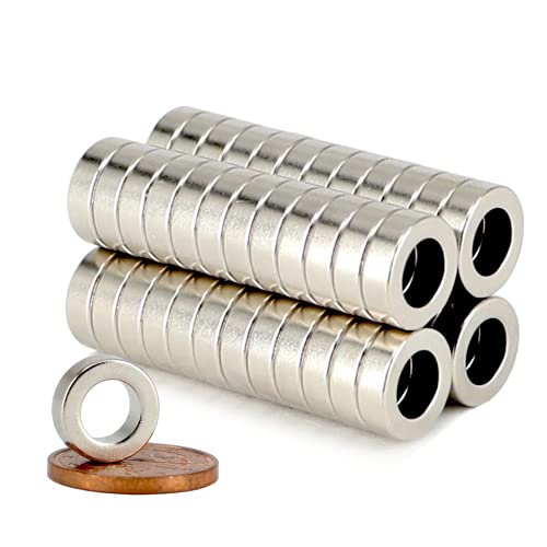 Neodym Magnet Ringmagnete - Magnet Mit Loch Bohrung 6mm - Runder Ring Magnet 10mm x 3mm Scheiben Magnete Stark - Flach Rund - Magnetring Stark [50 Stück] von Magnet-Kauf