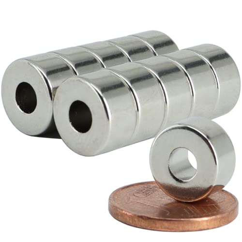 [10 Stück] Neodym Magnet N52 Ringmagnete extra stark Magnetring Magnete Mit 4mm Loch Bohrung Runder Ring 10mm x 5mm Scheiben Flach Rund von Magnet-Kauf