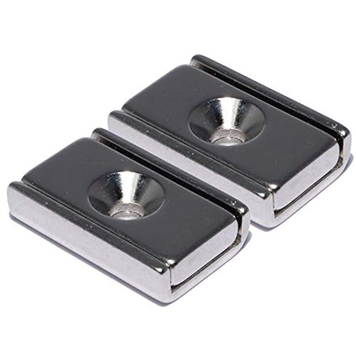 Neodym Magnet mit Bohrung Senkung - Extra Starke Topfmagnete 20mm x 13,5mm - 10 KG Zugkraft - Flachgreifer Quader mit M3 - Senkbohrung [2 Stück] von Magnet-Kauf