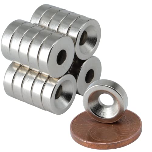 Neodym Magnet mit Bohrung und Senkung 10x3mm 1.5 KG Scheibe - Senkkopfschraube - M3 Senkloch zum anschrauben - Senkbohrung Senkkopf [20 Stück] von Magnet-Kauf
