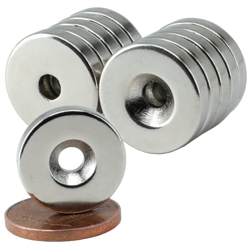 Neodym Magnet mit Bohrung und Senkung 15x3mm 15mm x 3mm 3,5 KG Scheibe- Senkkopfschraube - M3 Senkloch zum anschrauben - Magnetscheibe Senkbohrung Senkkopf [10 Stück] von Magnet-Kauf