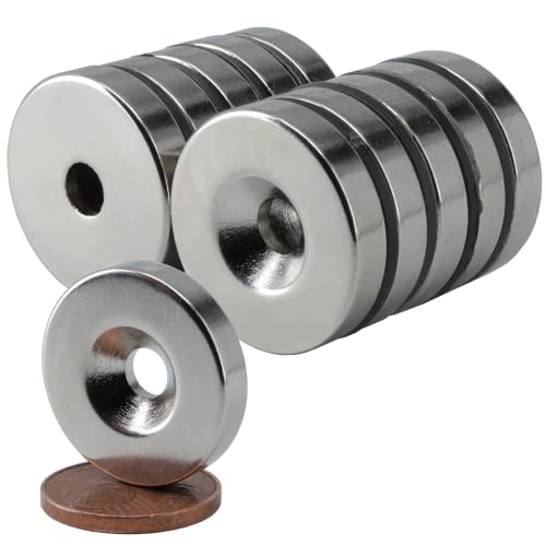 Neodym Magnet mit Bohrung und Senkung 20x4mm 20mm x 4mm 6 KG Scheibe- Senkkopfschraube - M4 Senkloch zum anschrauben - Magnetscheibe Senkbohrung Senkkopf [10 Stück] von Magnet-Kauf