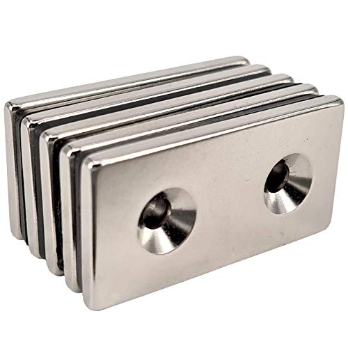 Neodym Magnet mit Bohrung und Senkung 40x20x3mm 12 KG Quader - Senkkopfschraube - M4 Senkloch zum anschrauben - Senkbohrung Senkkopf [5 Stück] von Magnet-Kauf