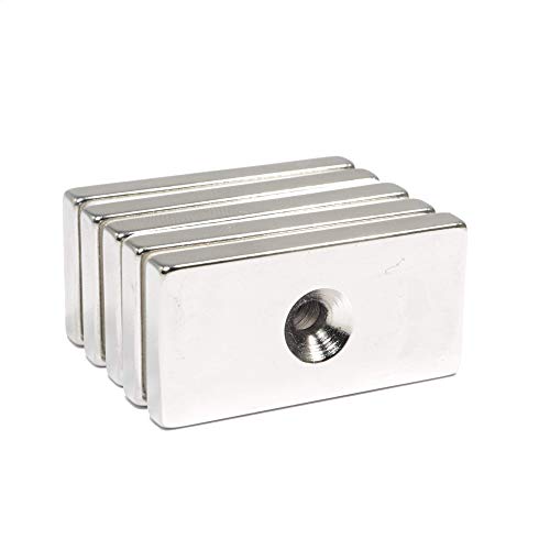 Neodym Magnet mit Bohrung und Senkung - 40x20x5mm 13 KG Quader Senkkopfschraube - M4 Senkloch zum anschrauben - Senkbohrung Senkkopf [5 Stück] von Magnet-Kauf