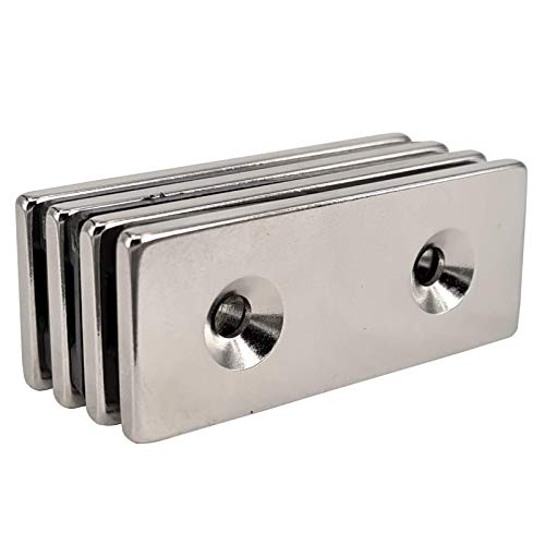 Neodym Magnet mit Bohrung und Senkung 50x20x3mm 14 KG Quader - Senkkopfschraube - M4 Senkloch zum anschrauben - Senkbohrung Senkkopf [4 Stück] von Magnet-Kauf