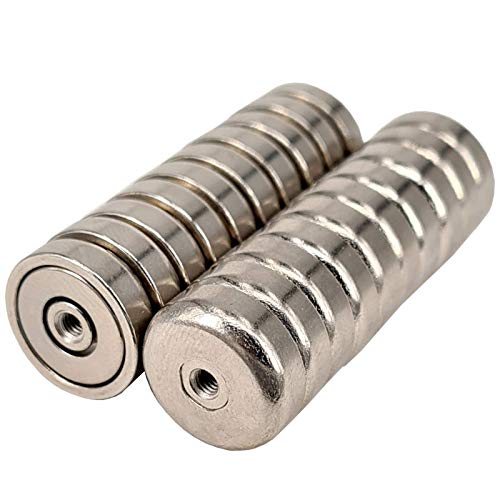 Neodym Magnet mit Gewinde Bohrung - Extra Starke Topfmagnete D 16 mm - 5 KG Zugkraft - Flachgreifer Rund mit M3 Gewindebohrung Innengewinde [20 Stück] von Magnet-Kauf