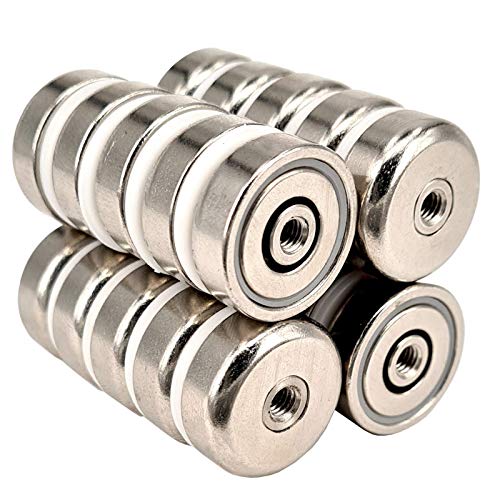 Neodym Magnet mit Gewinde Bohrung - Extra Starke Topfmagnete D 16 mm - 5 KG Zugkraft - Flachgreifer Rund mit M4 Gewindebohrung Innengewinde (20mm - M4-12KG, 20 Stück) von Magnet-Kauf