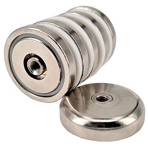 Neodym Magnet mit Gewinde Bohrung - Extra Starke Topfmagnete D 32 mm - 30 KG Zugkraft - Flachgreifer Rund mit M5 Gewindebohrung Innengewinde [5 Stück] von Magnet-Kauf