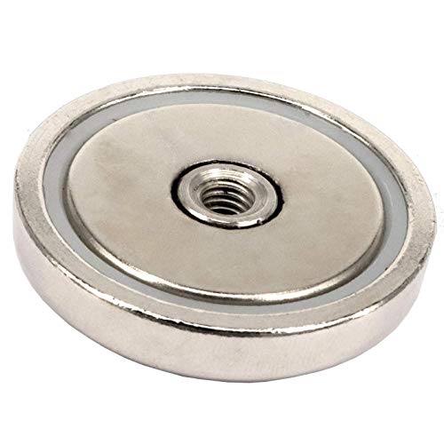 Neodym Magnet mit Gewinde Bohrung - Extra Starke Topfmagnete D 42 mm - 37 KG Zugkraft - Flachgreifer Rund mit M6 Gewindebohrung Innengewinde [1 Stück] von Magnet-Kauf