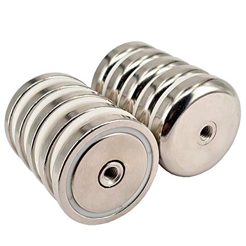 Neodym Magnet mit Gewinde Bohrung - Extra Starke Topfmagnete D 42 mm - 37 KG Zugkraft - Flachgreifer Rund mit M6 Gewindebohrung Innengewinde [10 Stück] von Magnet-Kauf