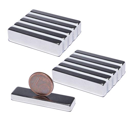 Neodym Magnete Extra Stark Quader 40x10x5mm - 9 Kg Powermagnet - Neodym Magnet 40mm - Quadermagnet 40 x 10 x 5 mm - N52 Stark Neodym-Magnete (10 Stück) von Magnet-Kauf