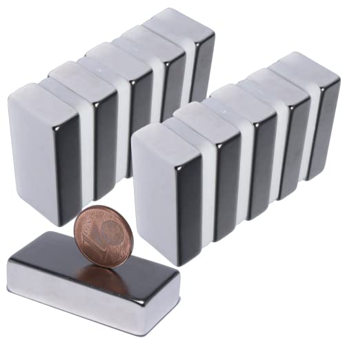 Neodym Magnete Extra Stark Quader 40x20x10mm - 25 Kg Powermagnet - Neodym Magnet 40mm - Quadermagnet 40 x 20 x 10 mm - N52 Stark Neodym-Magnete (10 Stück) von Magnet-Kauf