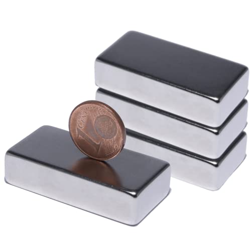 Neodym Magnete Extra Stark Quader 40x20x10mm - 25 Kg Powermagnet - Neodym Magnet 40mm - Quadermagnet 40 x 20 x 10 mm - N52 Stark Neodym-Magnete (4 Stück) von Magnet-Kauf