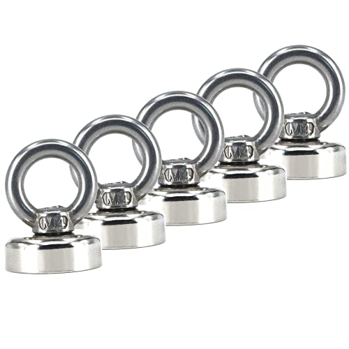 Neodym Magnete Extra Stark Rund Mit Öse | Topfmagnet Mit Bohrung Senkung | Ösenmagnet mit Gewinde Öse zum Festschrauben | Bergemagnet Magnetangeln | (5 x 20mm - 10KG) von Magnet-Kauf