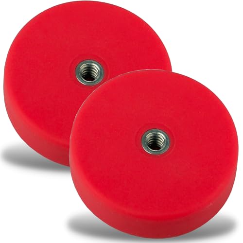 Neodym Magnete Gummiert D 34mm Rund Mit M4 Innengewinde 12KG Stark Zugkraft Topfmagnet Scheibe Mit Gewinde Buchse Innen Bohrung Rot [2 Stück] von Magnet-Kauf