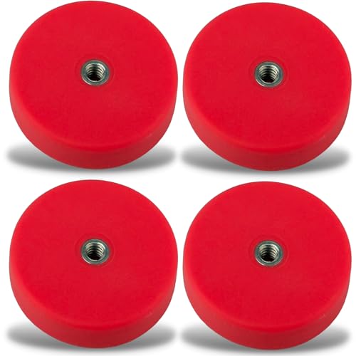 Neodym Magnete Gummiert D 34mm Rund Mit M4 Innengewinde 12KG Stark Zugkraft Topfmagnet Scheibe Mit Gewinde Buchse Innen Bohrung Rot [4 Stück] von Magnet-Kauf